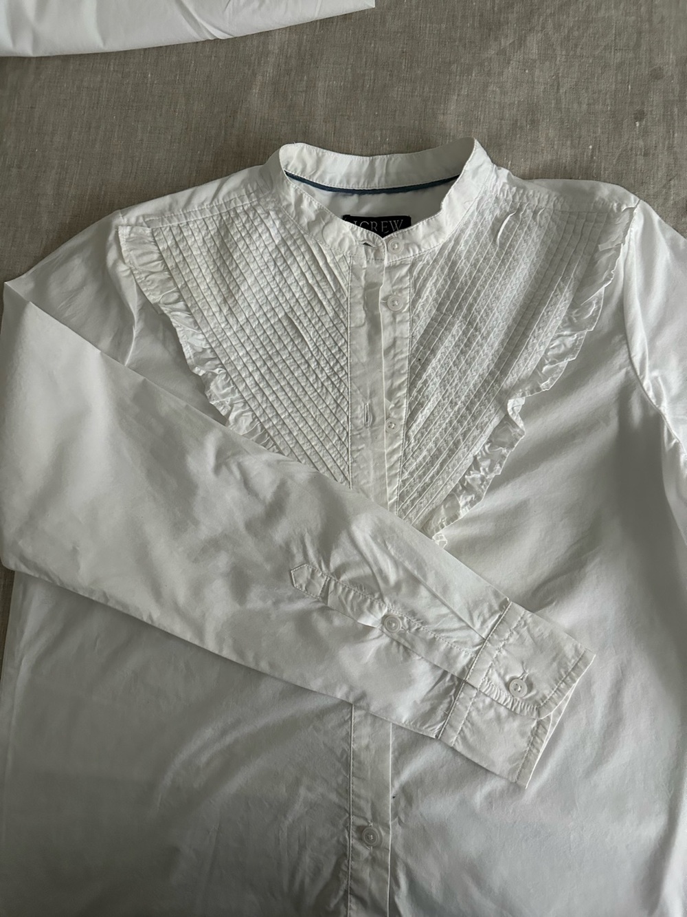J. Crew White Pin-Tuck Ruffle Front women’s shirt